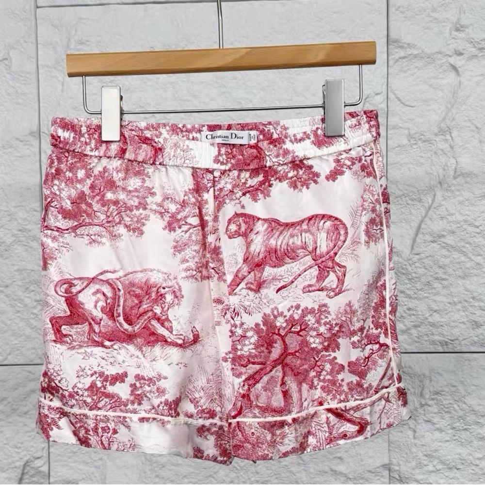 Authentic Dior Red Toile de Jouy High Waist Shorts
